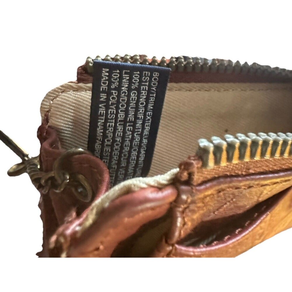 American Leather Co. Burgundy Zip-Around Wallet Tooled Pattern Key Ring - Picture 5 of 5